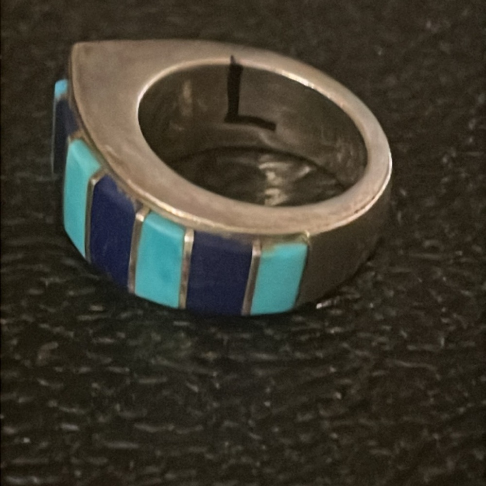 Vintage Native American inlay lapis ring size 7 - Picture 2 of 5
